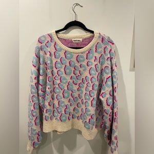 Blue and Pink Leopard Print Sweater
